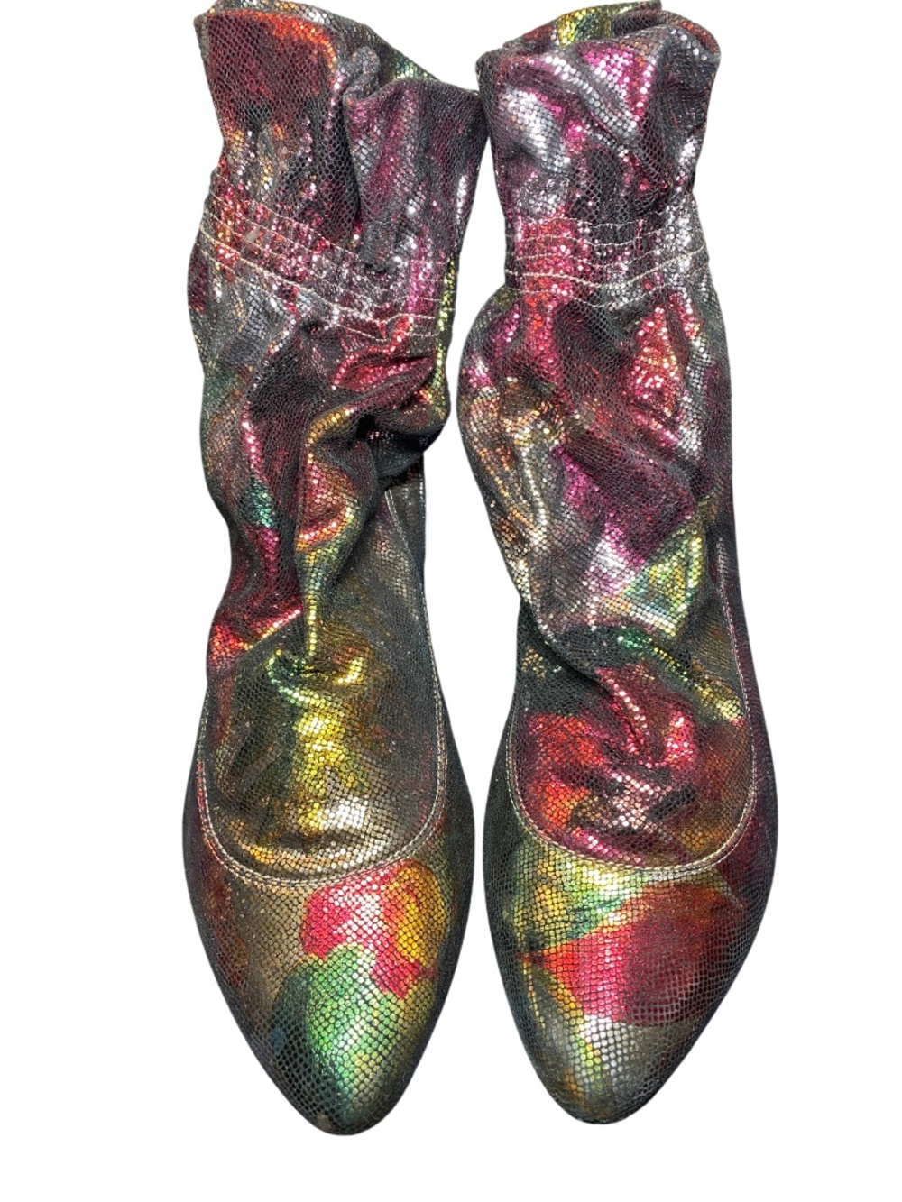 Vintage Patrizia Pepe Italy Metallic Floral Slouchy Sock Flat Ankle Boots 37 7